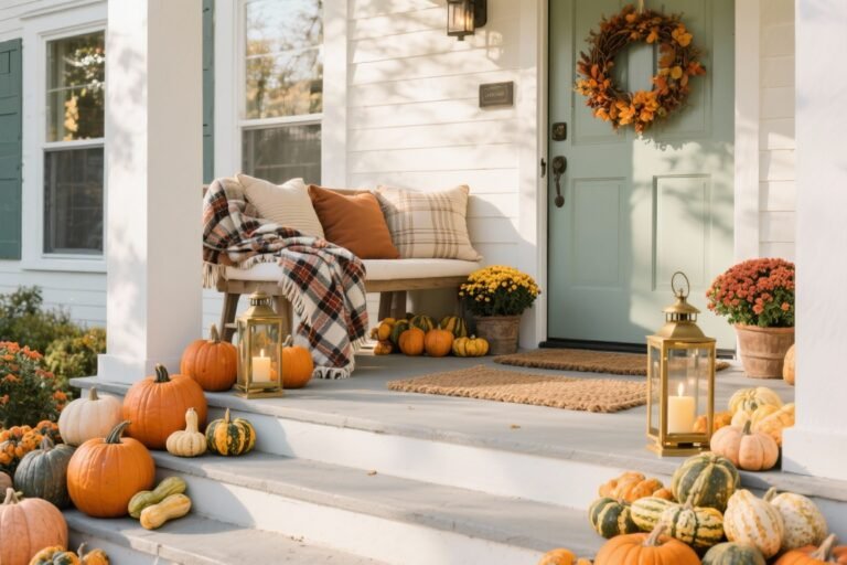 5 Ways to Style the Perfect Fall Front Porch With Pumpkins and Plaid You’ll Love
