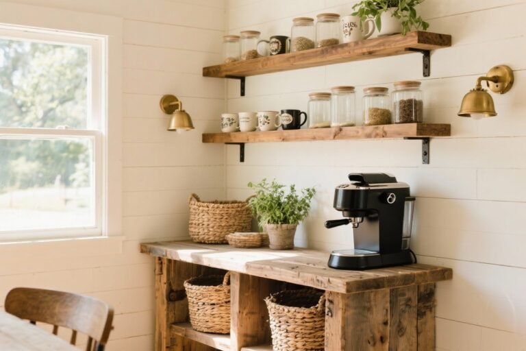 5 Farmhouse Coffee Bar Ideas to Create the Perfect Kitchen Nook
