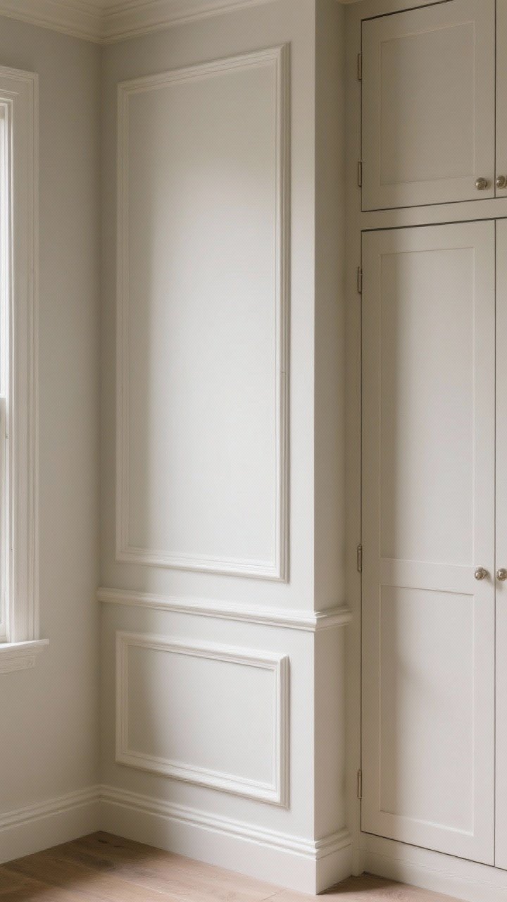 Medium shot from a corner angle highlighting molding and trim upgrades on flat-front cabinets: newly added
