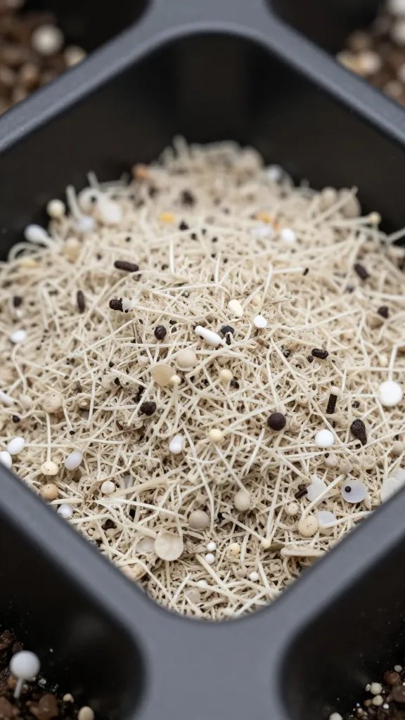 closeup of sterile seed-starting mix in a black nursery cell