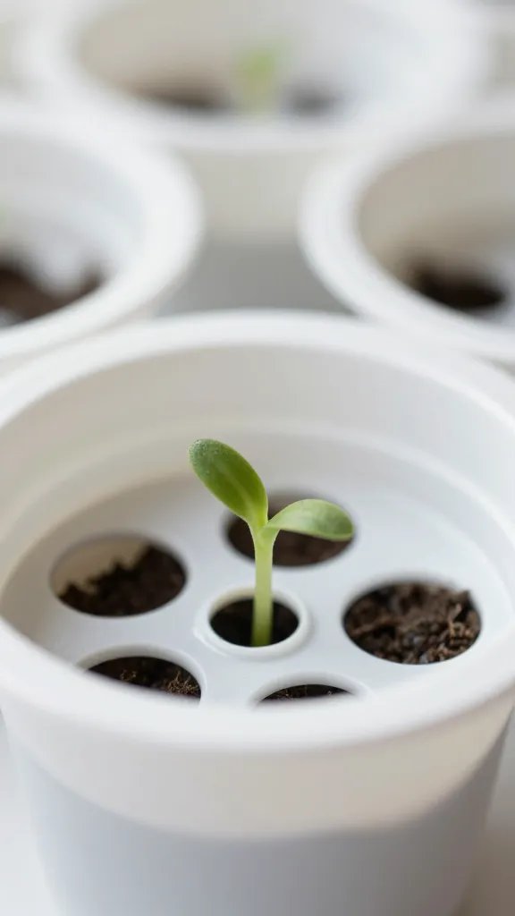 closeup yogurt cup seedling starter with drainage holes