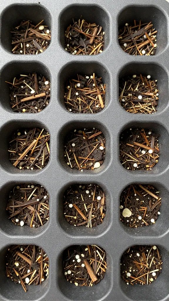 closeup 72-cell seed tray filled with moist mix