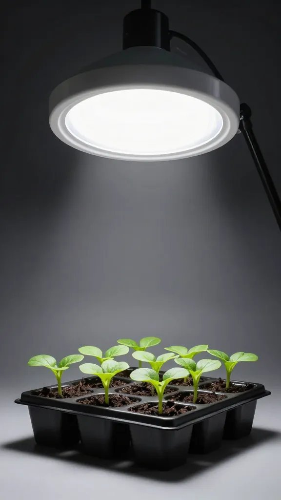 LED shop light over single seedling tray, 2-inch distance