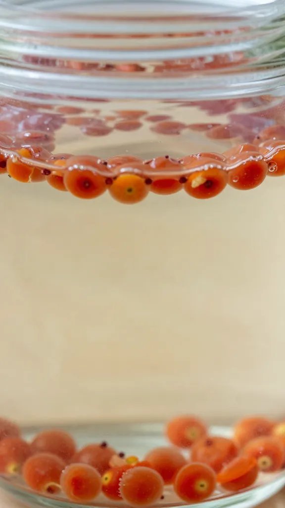 closeup of tomato seeds soaking in warm water jar