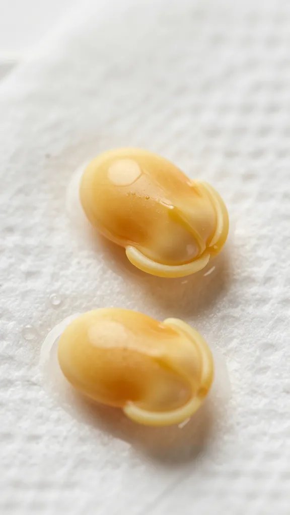 macro of swollen cucumber seed on wet paper towel