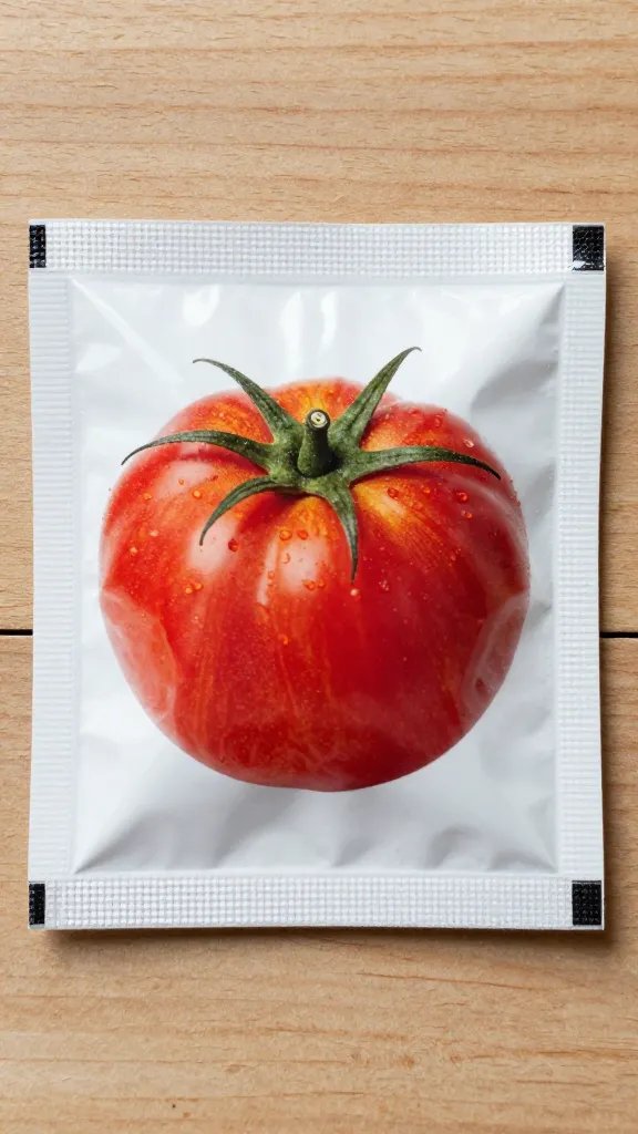 single striped heirloom tomato seed packet on wooden surface
