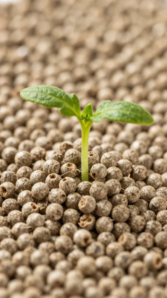 peat pellet fully expanded with emerging tomato sprout closeup