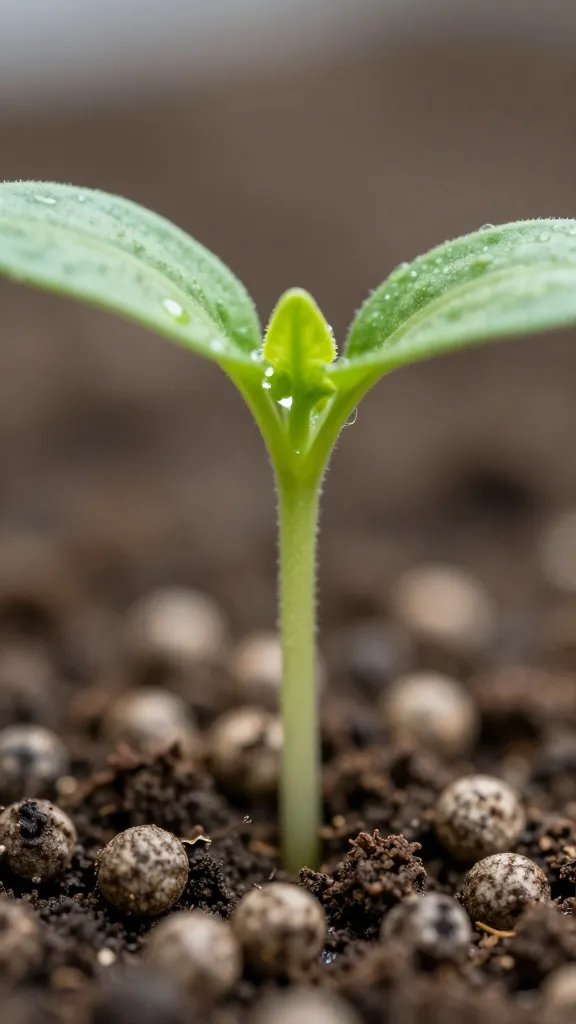 macro shot of peat pellet sprouting tomato seedling