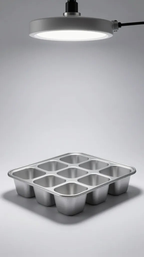 single aluminum baking pan seed tray under LED clip light